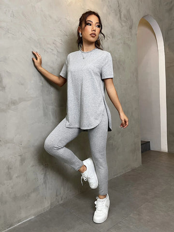 EZwear Solid Split Side Tee & Leggings