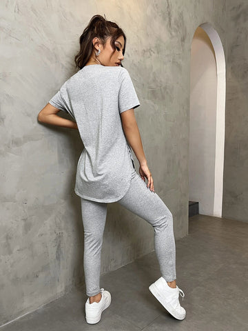 EZwear Solid Split Side Tee & Leggings