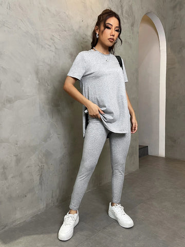 EZwear Solid Split Side Tee & Leggings