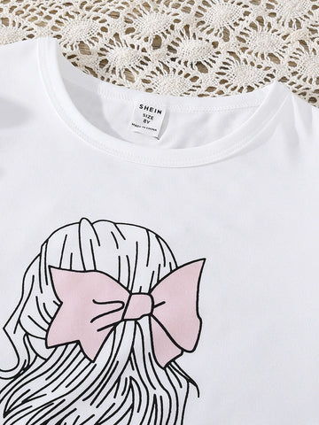 Girls Figure Print Tee & Belted Button Front Skirt