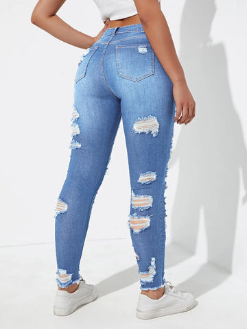 Ladder Distressed Raw Trim Skinny Jeans