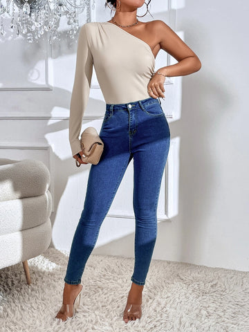 Ruched One Shoulder Tee Bodysuit