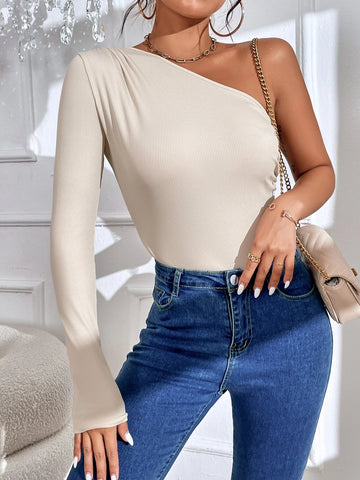 Ruched One Shoulder Tee Bodysuit