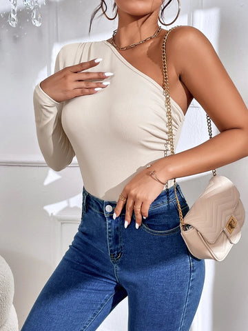 Ruched One Shoulder Tee Bodysuit