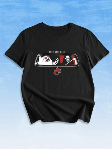 Slogan Figure & Skull Graphic Tee