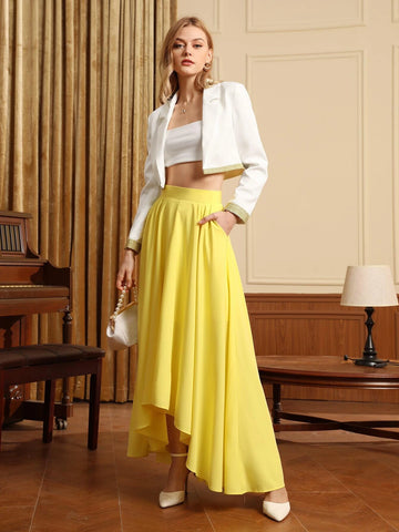 High Waist Asymmetrical Hem Skirt