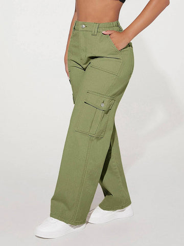 PETITE High Waist Flap Pocket Cargo Jeans