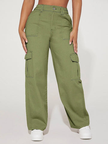 PETITE High Waist Flap Pocket Cargo Jeans