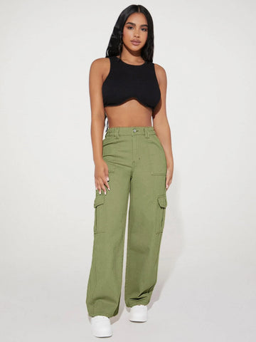 PETITE High Waist Flap Pocket Cargo Jeans