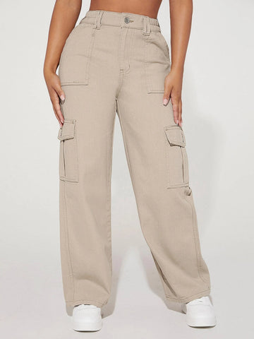 PETITE High Waist Flap Pocket Cargo Jeans