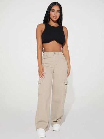 PETITE High Waist Flap Pocket Cargo Jeans