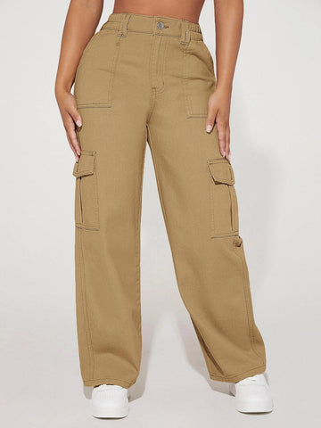 PETITE High Waist Flap Pocket Cargo Jeans