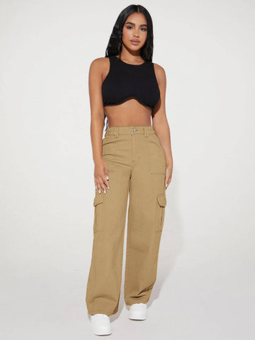 PETITE High Waist Flap Pocket Cargo Jeans