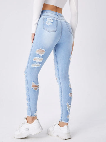 Ladder Distressed Raw Trim Skinny Jeans