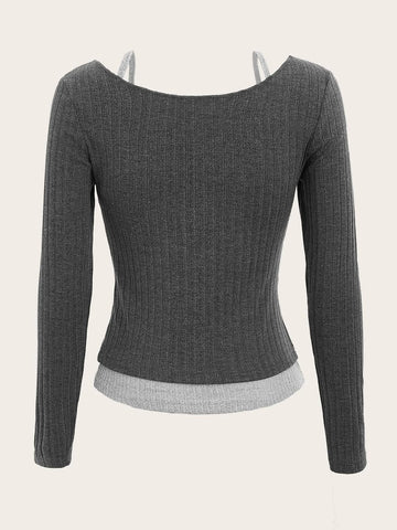 ROMWE STPL 2 In 1 Cold Shoulder Ribbed Tee