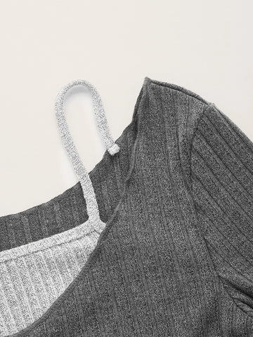 ROMWE STPL 2 In 1 Cold Shoulder Ribbed Tee