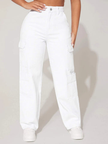 PETITE High Waist Flap Pocket Side Cargo Jeans