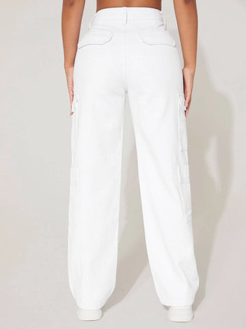 PETITE High Waist Flap Pocket Side Cargo Jeans