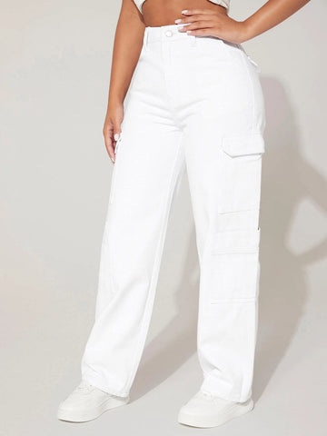 PETITE High Waist Flap Pocket Side Cargo Jeans