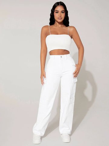 PETITE High Waist Flap Pocket Side Cargo Jeans
