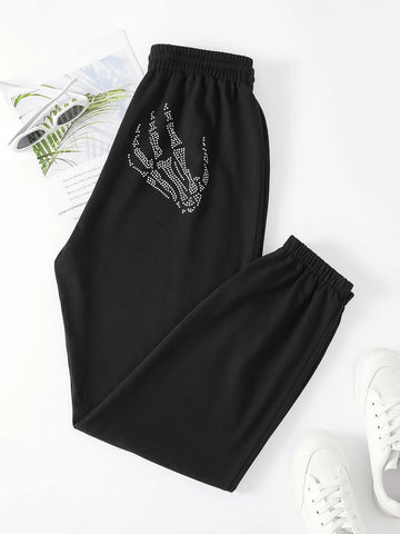Rhinestone Skeleton Pattern Sweatpants