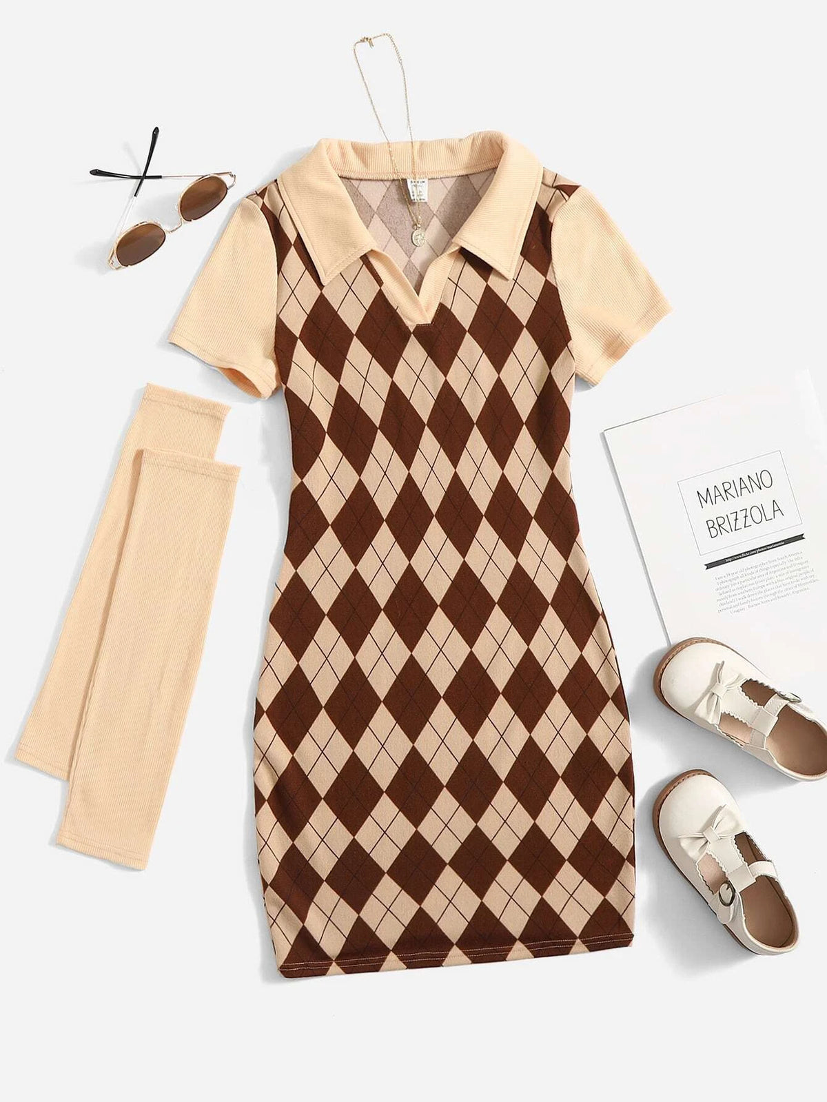 Teen Girls Argyle Print Dress With Removable Sleeve