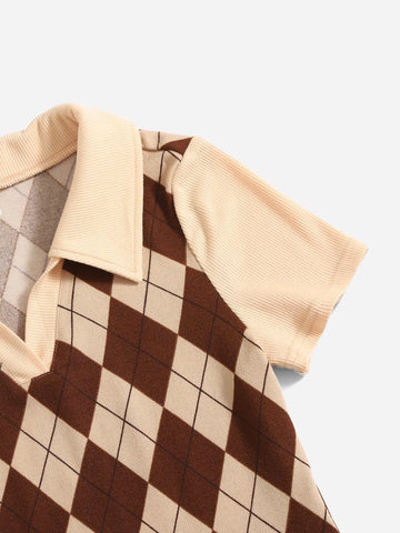 Teen Girls Argyle Print Dress With Removable Sleeve