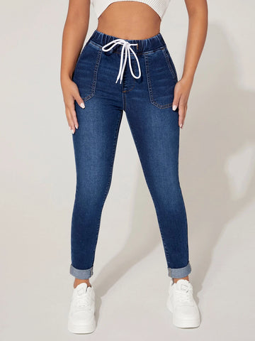 PETITE Drawstring Waist Skinny Jeans