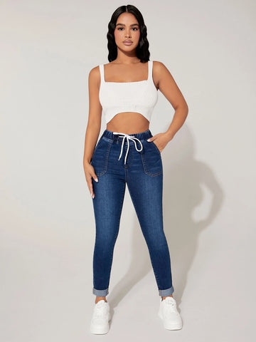 PETITE Drawstring Waist Skinny Jeans