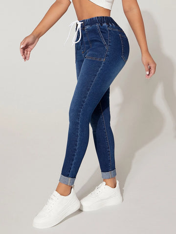 PETITE Drawstring Waist Skinny Jeans