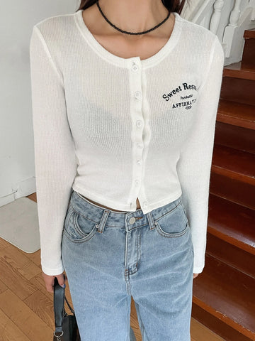 DAZY Letter Graphic Button Through Tee