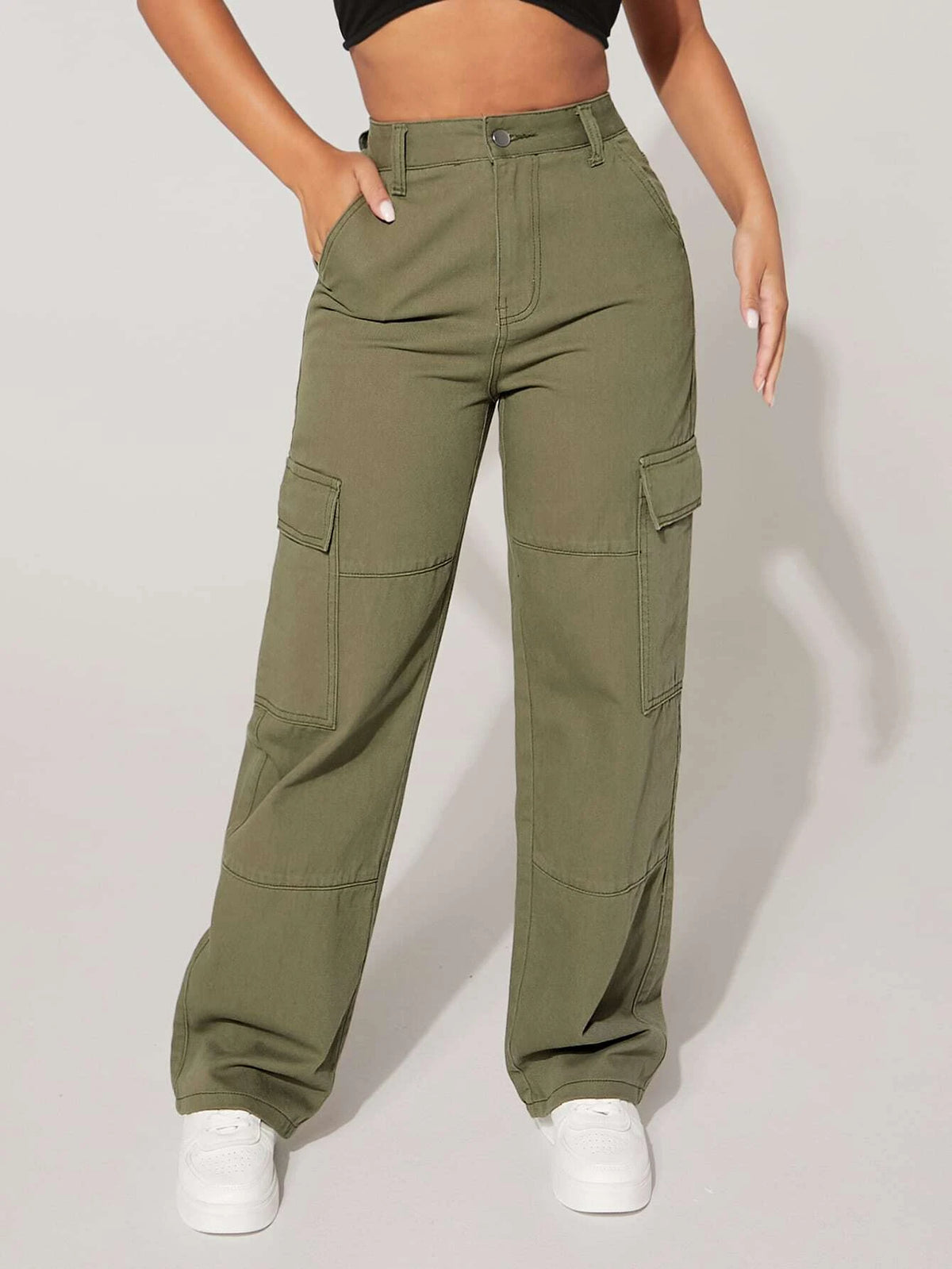 PETITE High Waist Flap Pocket Cargo Jeans