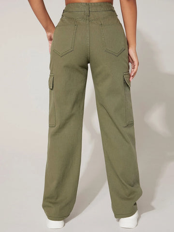 PETITE High Waist Flap Pocket Cargo Jeans