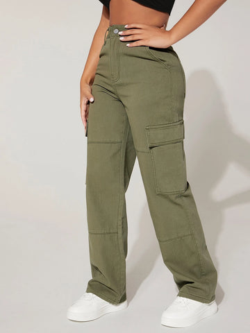 PETITE High Waist Flap Pocket Cargo Jeans