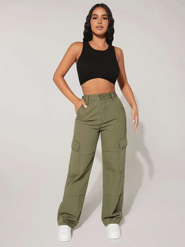 PETITE High Waist Flap Pocket Cargo Jeans