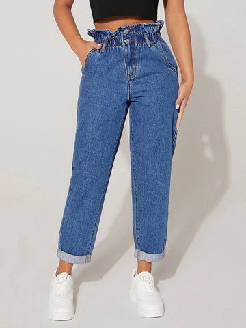 PETITE Paper Bag Waist Mom Fit Jeans