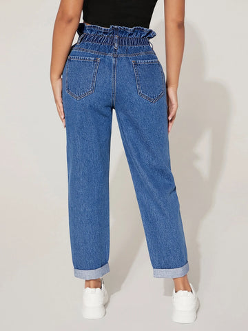 PETITE Paper Bag Waist Mom Fit Jeans