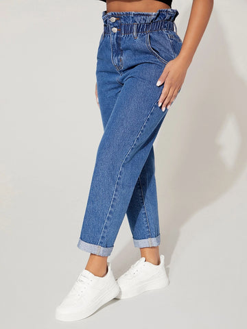 PETITE Paper Bag Waist Mom Fit Jeans