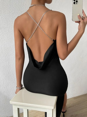 Chain Crisscross Backless Split Thigh Dress