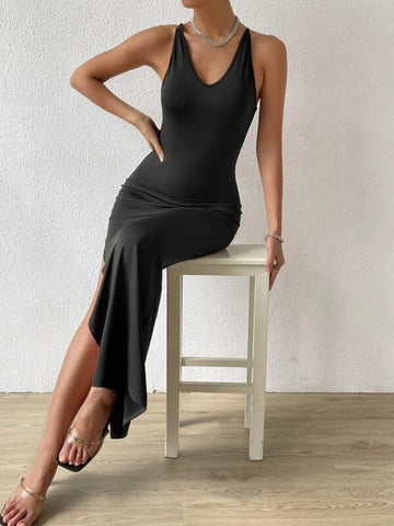 Chain Crisscross Backless Split Thigh Dress