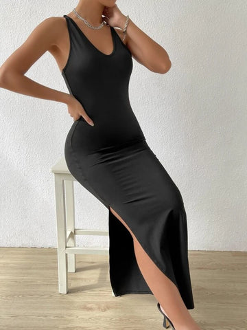 Chain Crisscross Backless Split Thigh Dress