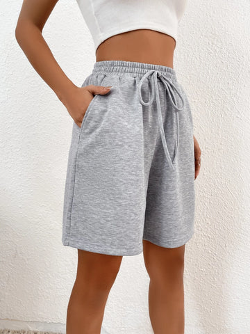 Solid Knot Waist Slant Pocket Shorts