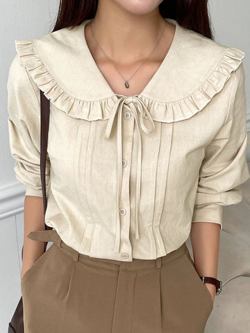 DAZY Frill Trim Statement Collar Tie Front Shirt