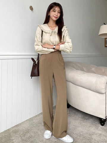 DAZY Frill Trim Statement Collar Tie Front Shirt