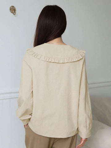 DAZY Frill Trim Statement Collar Tie Front Shirt