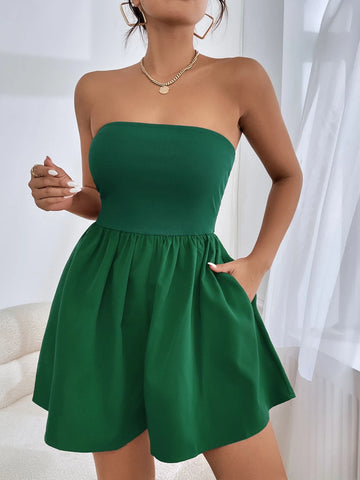 Solid Backless Tube Romper