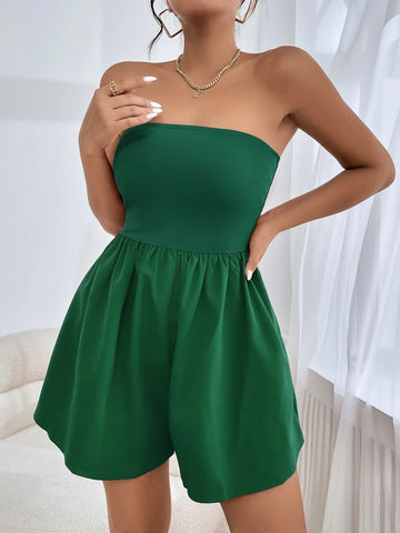 Solid Backless Tube Romper