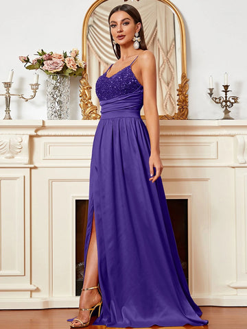 Missord Sequin Ruched Wrap Hem Cami Floor Dress