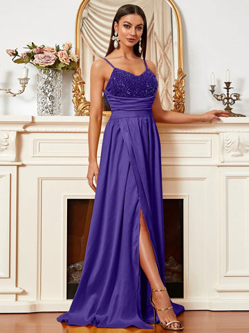 Missord Sequin Ruched Wrap Hem Cami Floor Dress