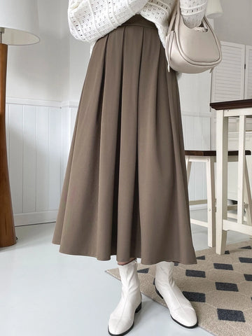 DAZY Solid Fold Pleated Skirt